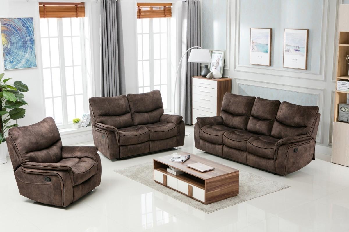 

    
Modern Dark Brown Palomino Recliner Sofa Set 3 Pcs Global United 7167
