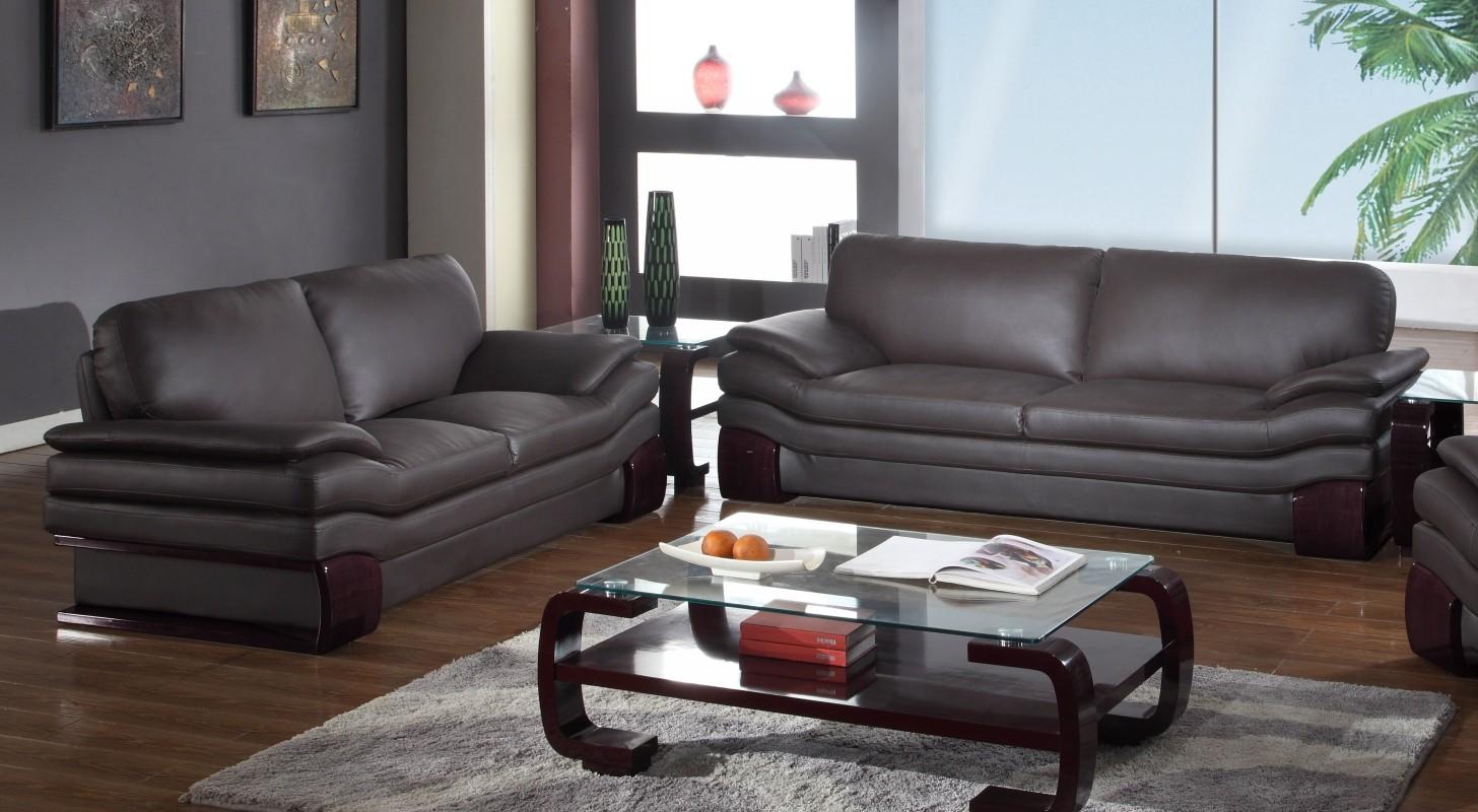 Contemporary Sofa and Loveseat Set 728 728-BROWN-2PC in Brown Leather Match
