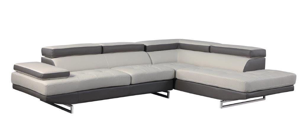 Contemporary Sectional Sofa 8136 8136-TWO-TONE-RAF in Light Grey, Dark Grey Bonded Leather