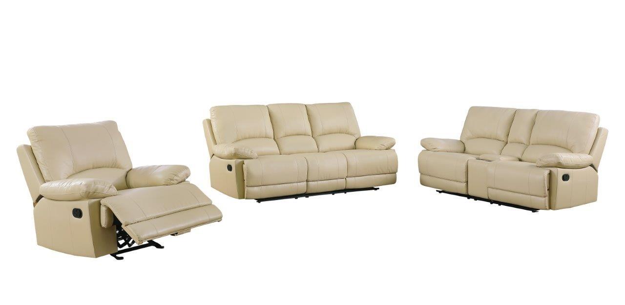 Contemporary Reclining Set 9345 9345-BEIGE-CON-3-PC in Beige Leather Match