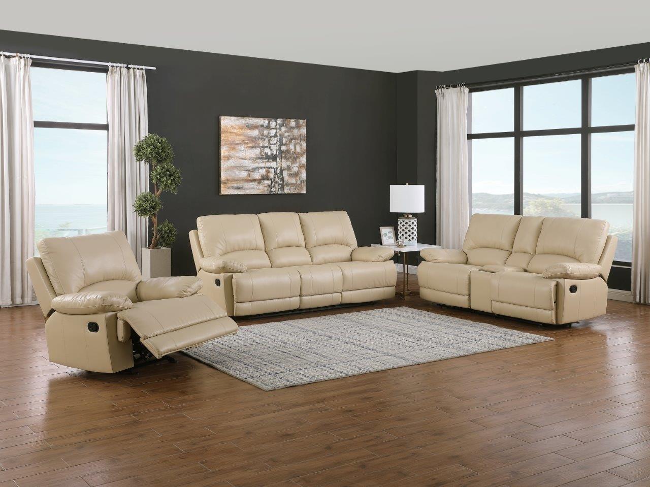 

    
Beige Leather Air Sofa Set with Console Loveseat 3 Pcs Global United 9345
