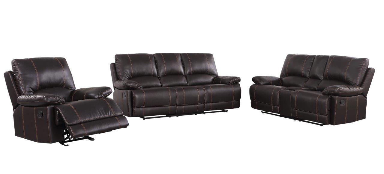 

    
Brown Leather Air Sofa Set with Console Loveseat 3 Pcs Global United 9345
