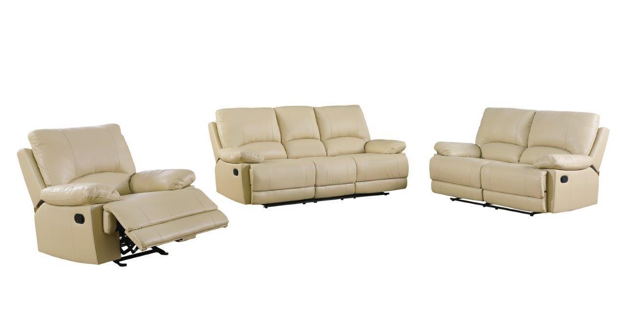 Contemporary Reclining Set 9345 9345-BEIGE-3-PC in Beige Leather Air Material