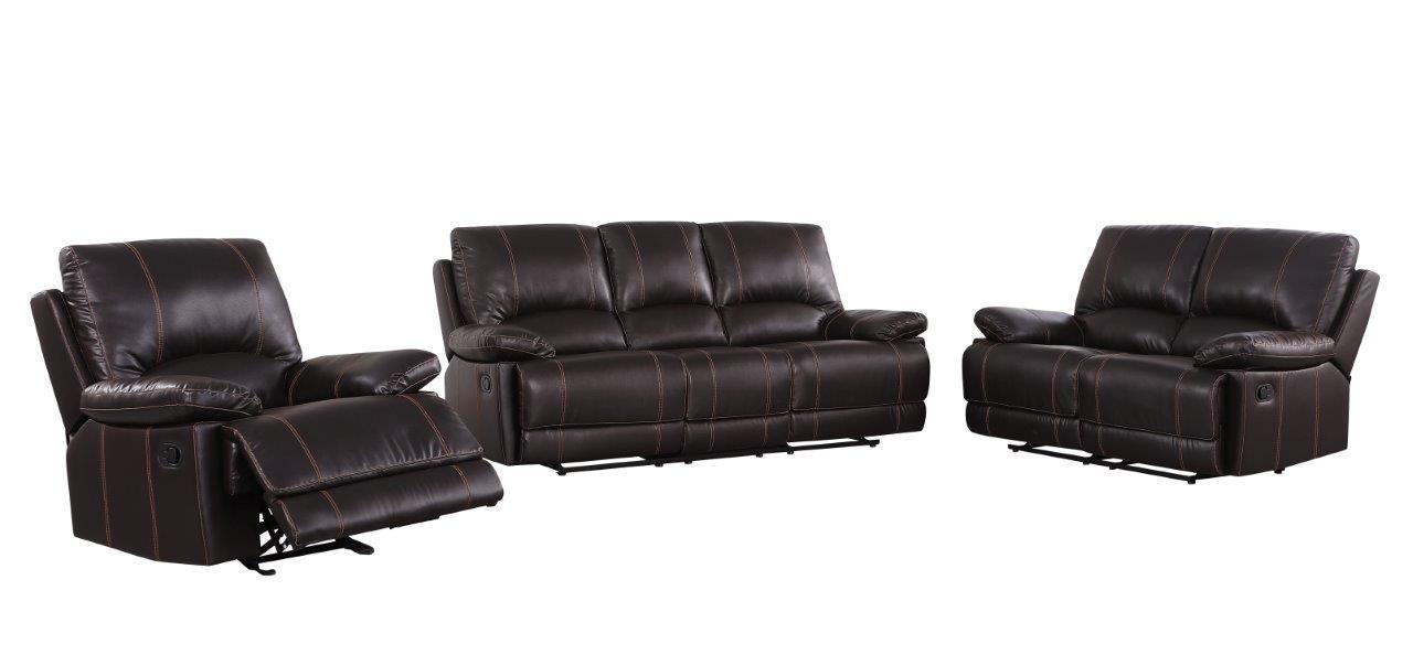 Contemporary Reclining Set 9345 9345-BROWN-3-PC in Brown Leather Air Material