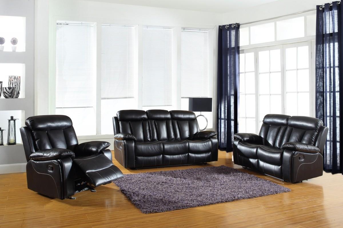 

    
Modern Black Leather Air / Match Recliner Sofa Set 3 Pcs Global United 9361
