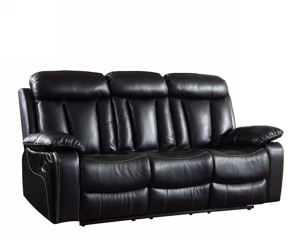 Contemporary Reclining Sofa 9361 9361-SF-BL in Black Leather Match