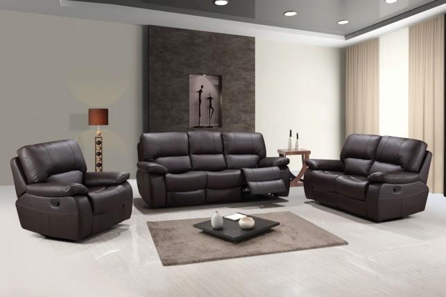 Contemporary Reclining Set 9389 9389-BROWN-Set-3 in Brown Leather gel match