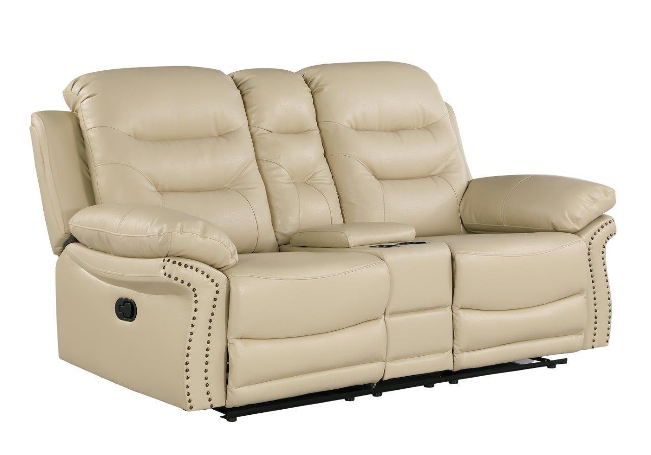 Contemporary Reclining Loveseat 9392 9392-BEIGE-CL in Beige Leather Match
