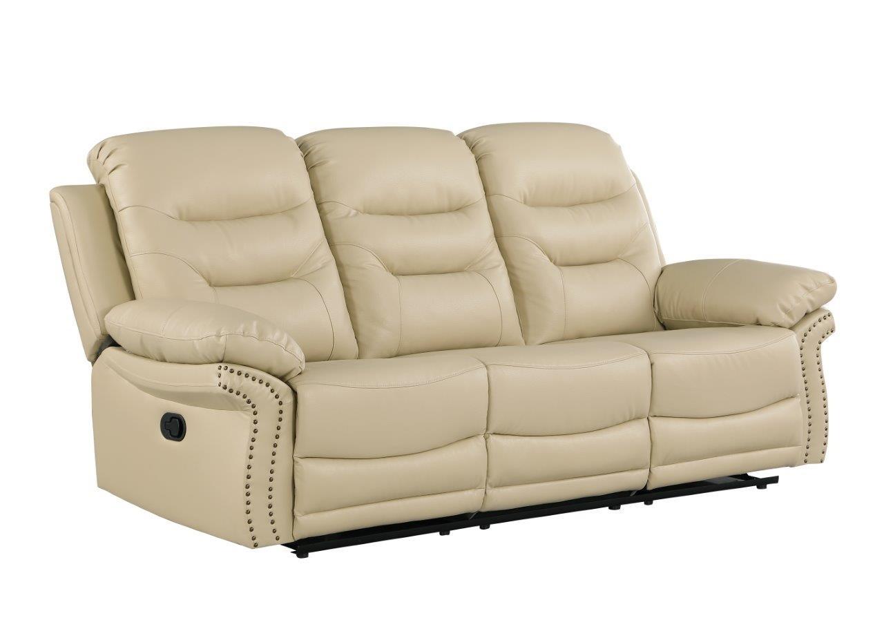 Contemporary Reclining Sofa 9392 9392-BEIGE-S in Beige Leather Match
