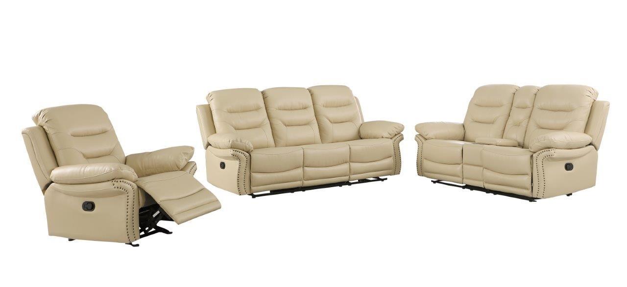 

    
Beige Sofa Set with Console Loveseat Leather Air/Match 3Pcs Global United 9392
