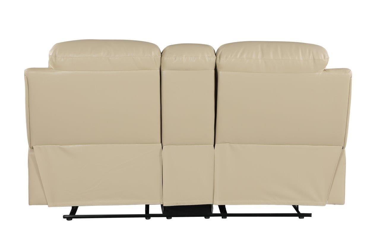 

    
 Photo  Beige Sofa Set with Console Loveseat Leather Air/Match 3Pcs Global United 9392
