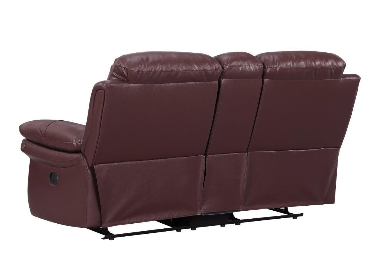 

    
 Order  Burgundy Sofa Set w/ Console Loveseat Air/Leather Match 3Pcs Global United 9392

