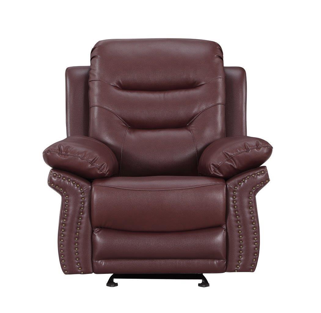 

    
 Photo  Burgundy Sofa Set w/ Console Loveseat Air/Leather Match 3Pcs Global United 9392
