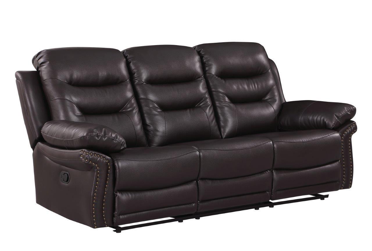 Contemporary Reclining Sofa 9392 9392-BROWN-S in Brown Leather Match