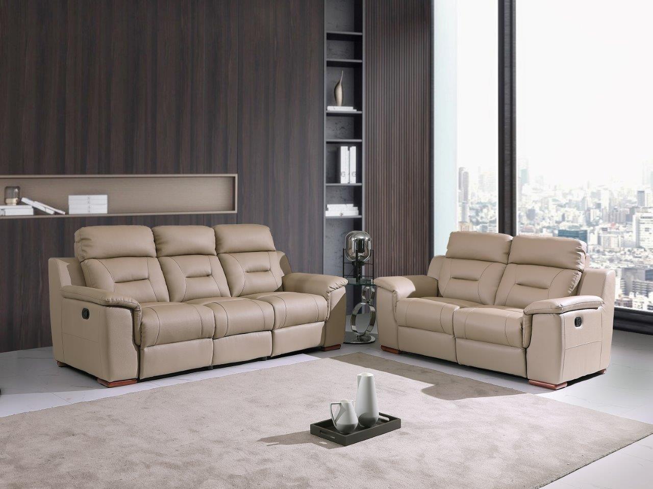 

    
Contemporary Beige Leather Gel/Match Recliner Sofa Set 2Pcs Global United 9408
