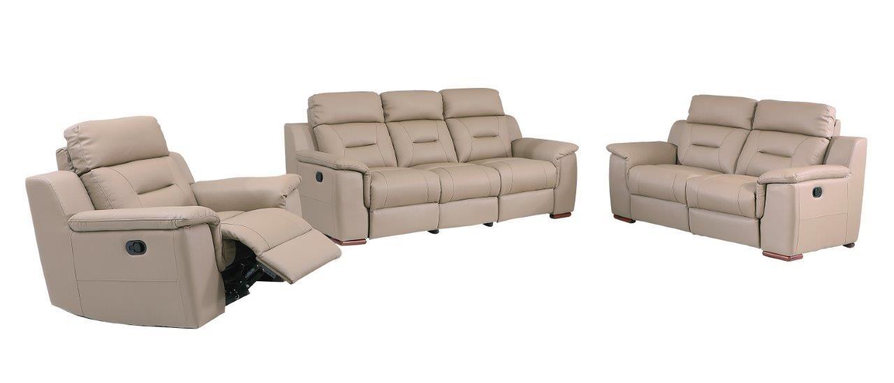 

    
Contemporary Beige Leather Gel/Match Recliner Sofa Set 3Pcs Global United 9408
