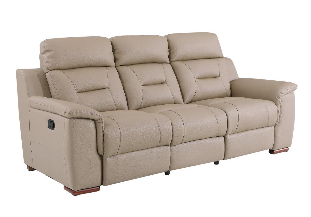 Contemporary Recliner Sofa 9408 9408-BEIGE-S in Beige Leather Match