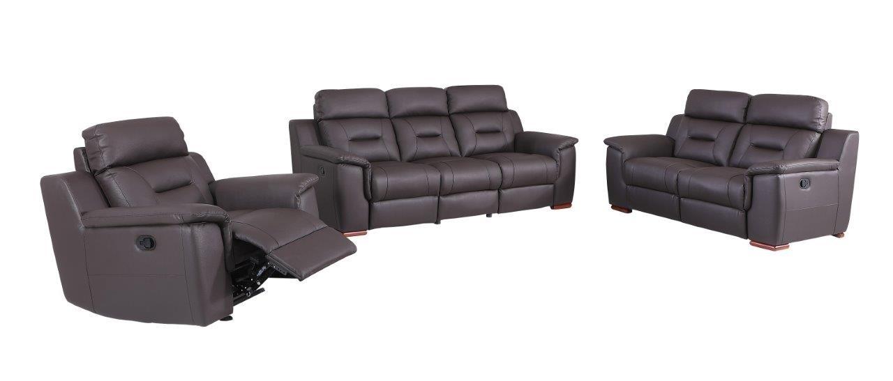 

    
Contemporary Brown Leather Gel/Match Recliner Sofa Set 3Pcs Global United 9408
