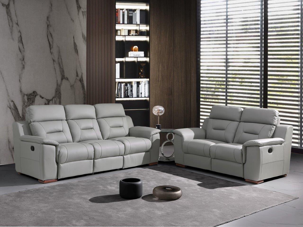 Contemporary Reclining Set 9408 9408-GRAY-2PC in Gray Leather gel match