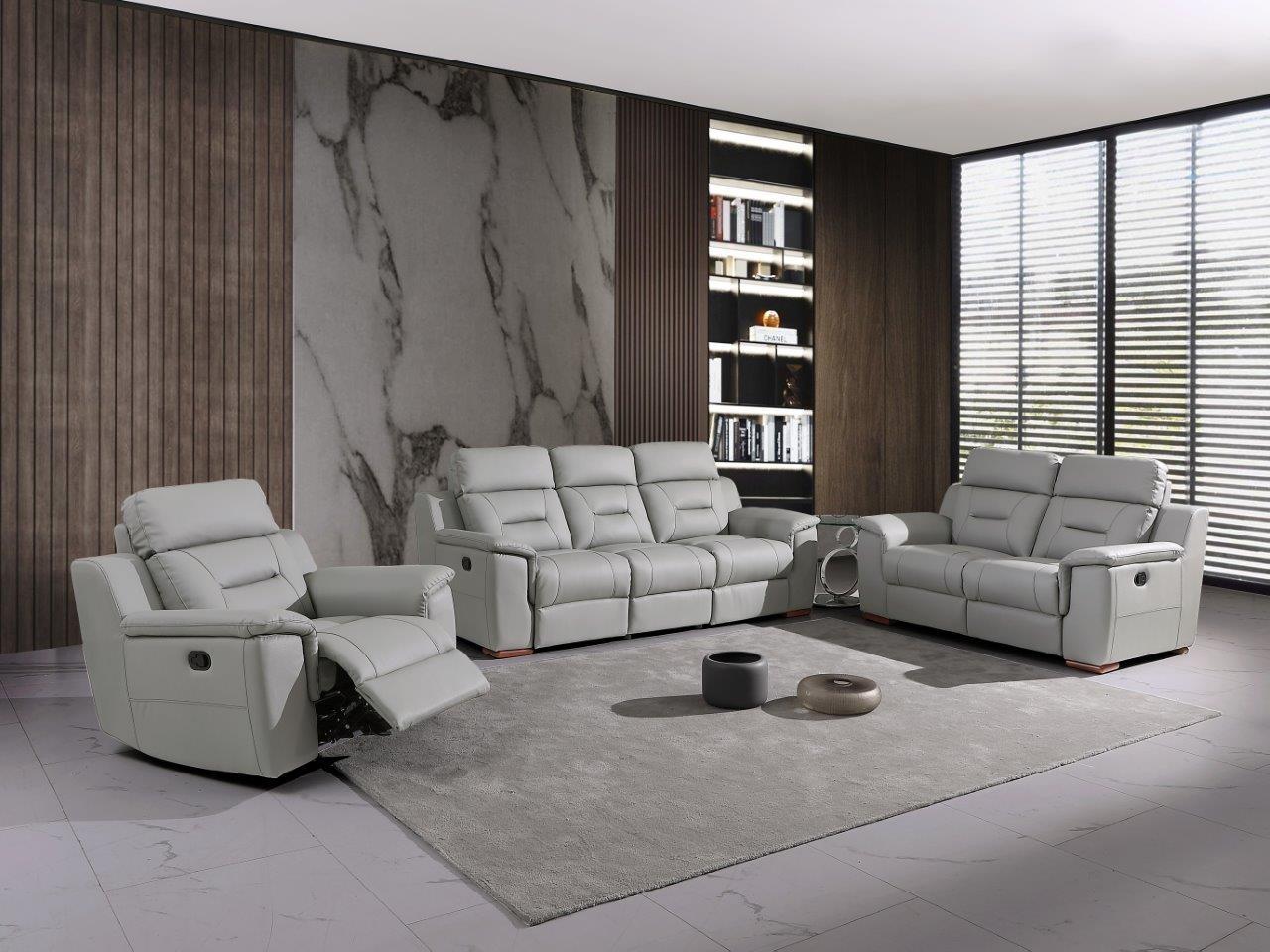 

    
Contemporary Gray Leather Gel / Match Recliner Sofa Set 3Pcs Global United 9408
