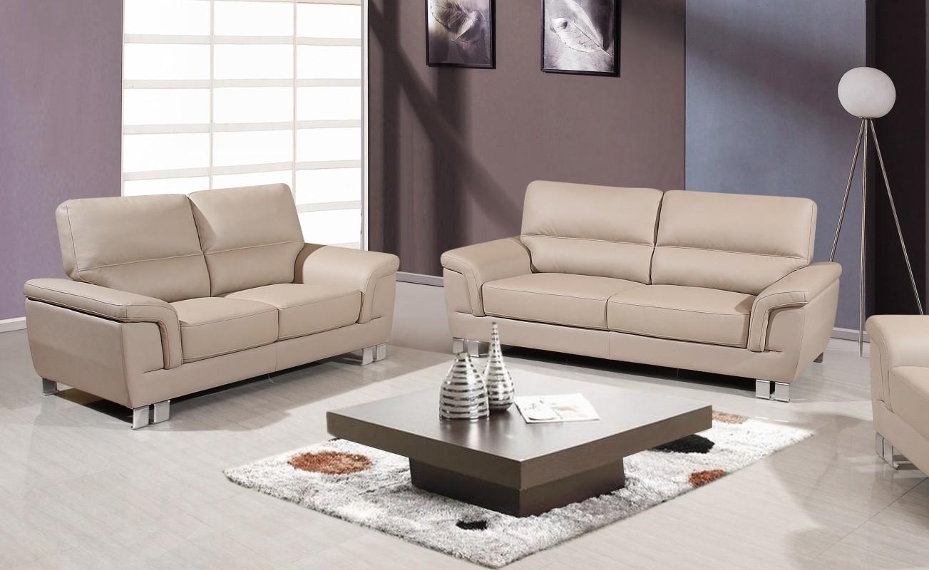 Contemporary Sofa and Loveseat Set 9412 9412-BEIGE-2PC in Beige Leather gel match