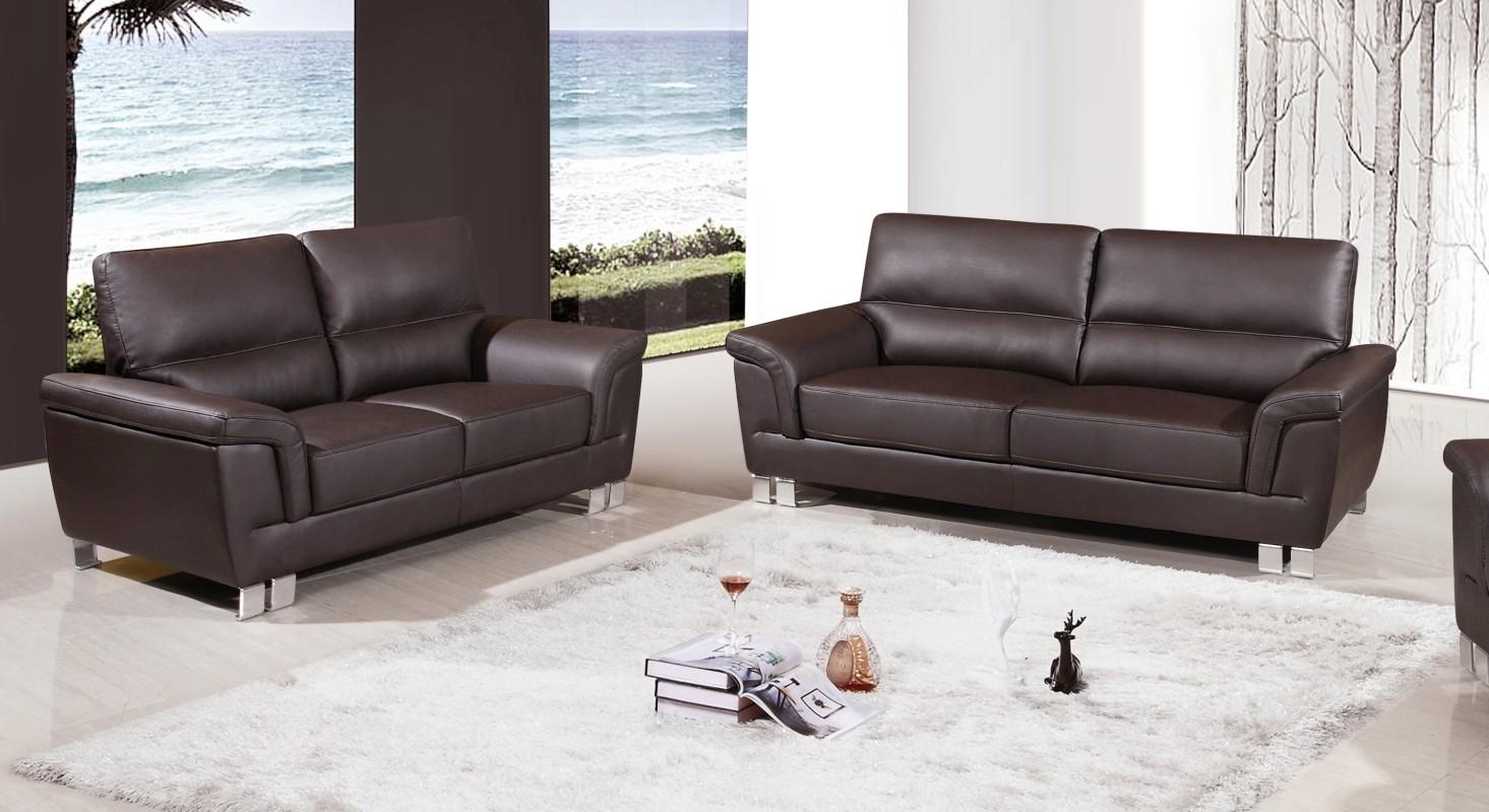 Contemporary Sofa and Loveseat Set 9412 9412-BROWN-2PC in Brown Leather gel match