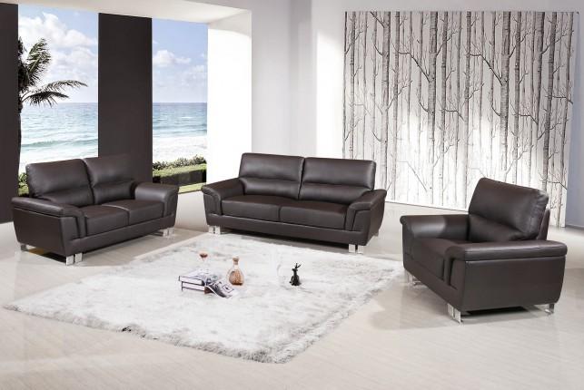 Contemporary Sofa Loveseat and Chair Set 9412 9412-BROWN-Set-3 in Brown Leather gel match