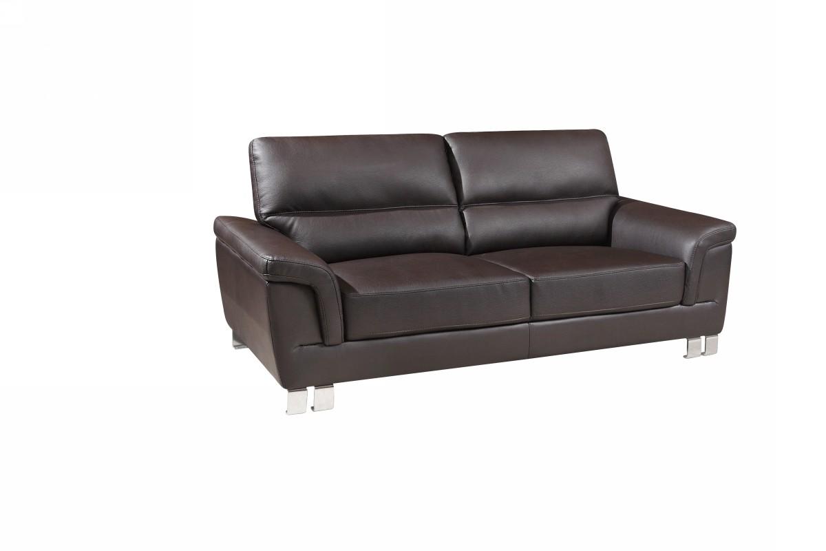 Contemporary Sofa 9412 9412-BROWN-S in Brown Leather Match