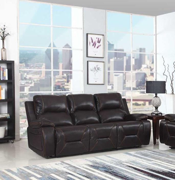 

    
Modern Brown Leather Air / Match Recliner Sofa Global United 9422
