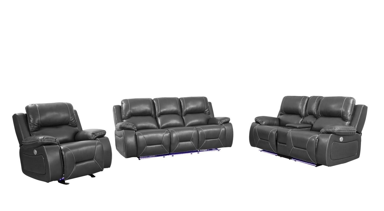 

    
Modern Gray Leather Air / Match Recliner Sofa Set 3 Pcs Global United 9422
