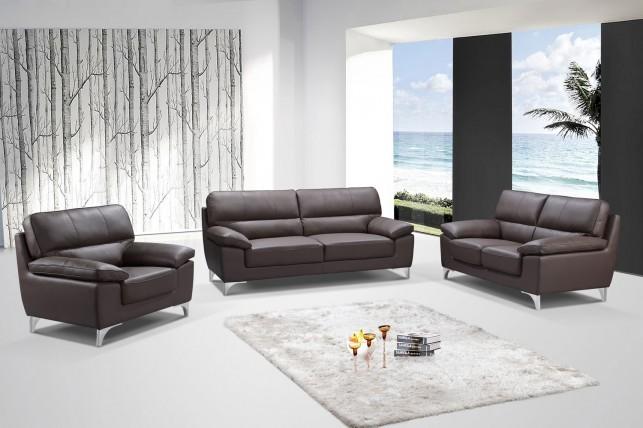 Contemporary Sofa Loveseat and Chair Set 9436 9436-BROWN-Set-3 in Brown Leather gel match