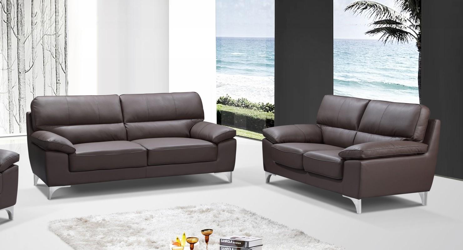 Contemporary Sofa and Loveseat Set 9436 9436-BROWN-2PC in Brown Leather gel match