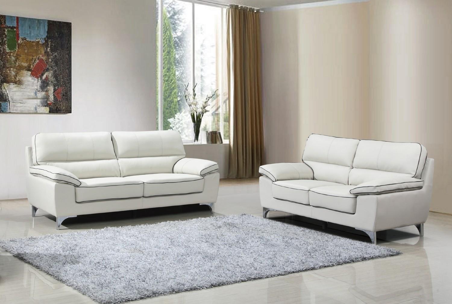 Contemporary Sofa and Loveseat Set 9436 9436-LIGHT-GRAY-2PC in Light Gray Leather gel match