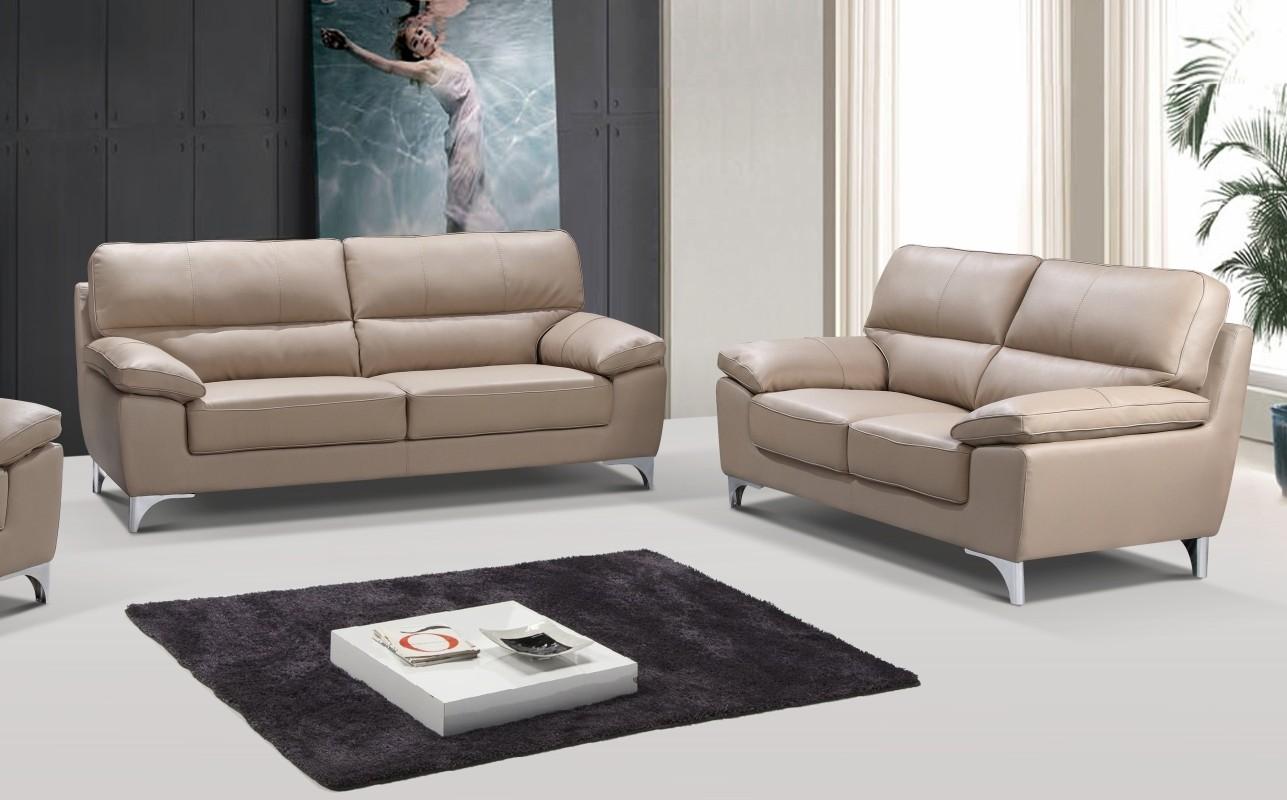 Contemporary Sofa and Loveseat Set 9436 9436-BEIGE-2PC in Beige Leather gel match