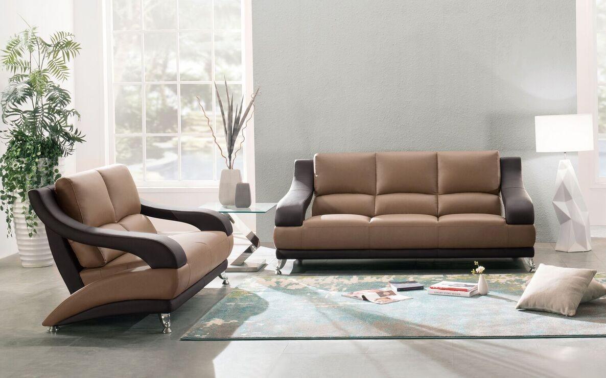 Contemporary, Modern Sofa and Loveseat Set 982 982-TWO-TONE-2PC in Two-tone Leather Match