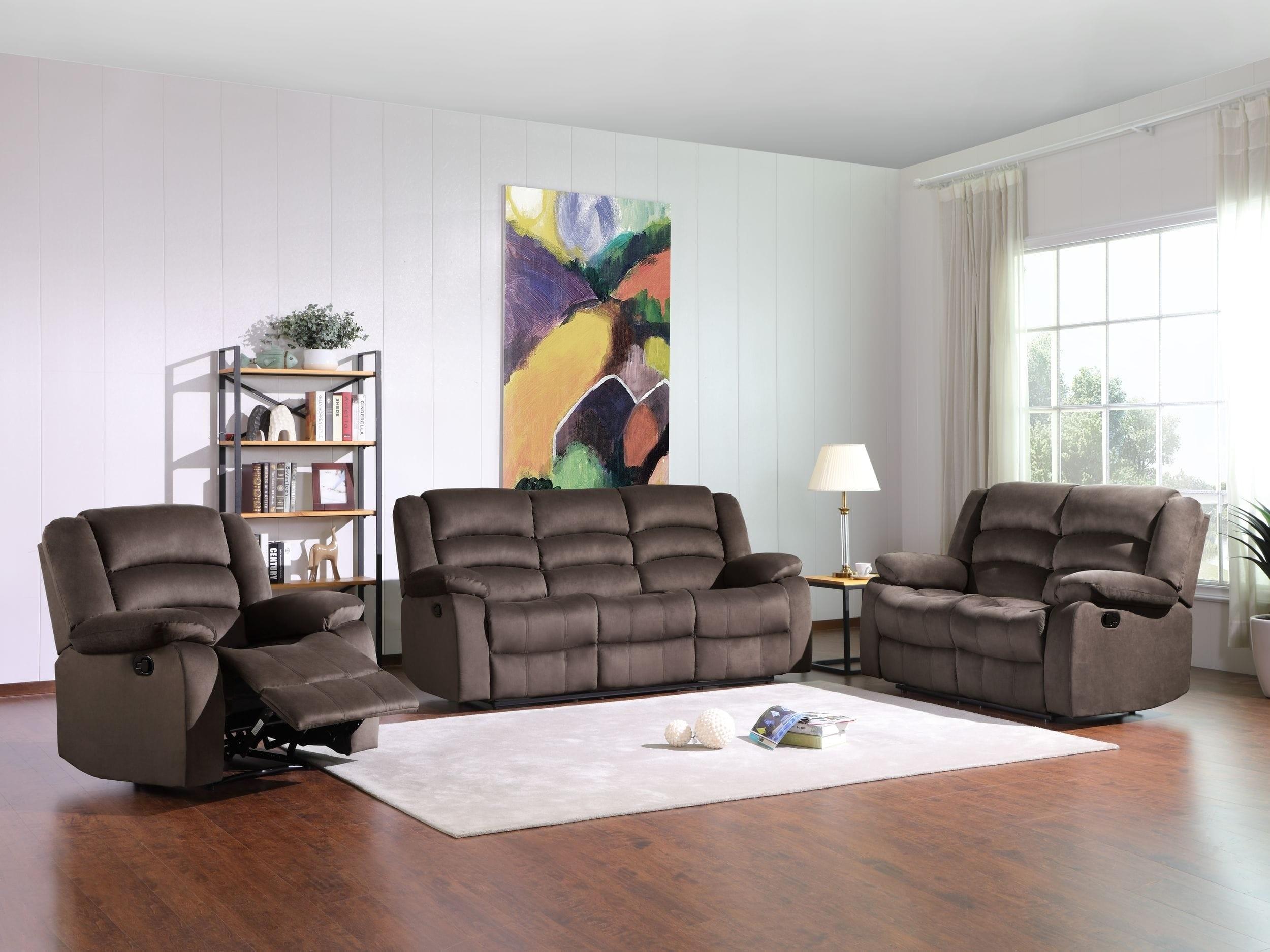 Contemporary Reclining Set 9824 9824-BROWN-Set-3 in Brown Microfiber