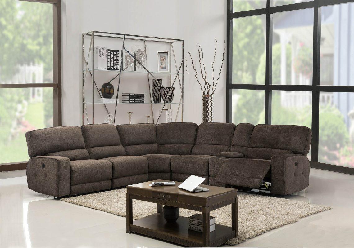 Contemporary, Modern Reclining Sectional 9906 9906-BROWN-PWR in Brown Chenille