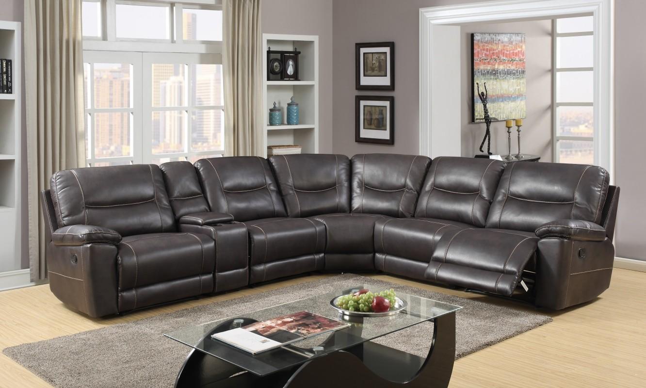 

    
Dark Brown Leather Air  6 Pcs Recliner Sectional Global United 9917
