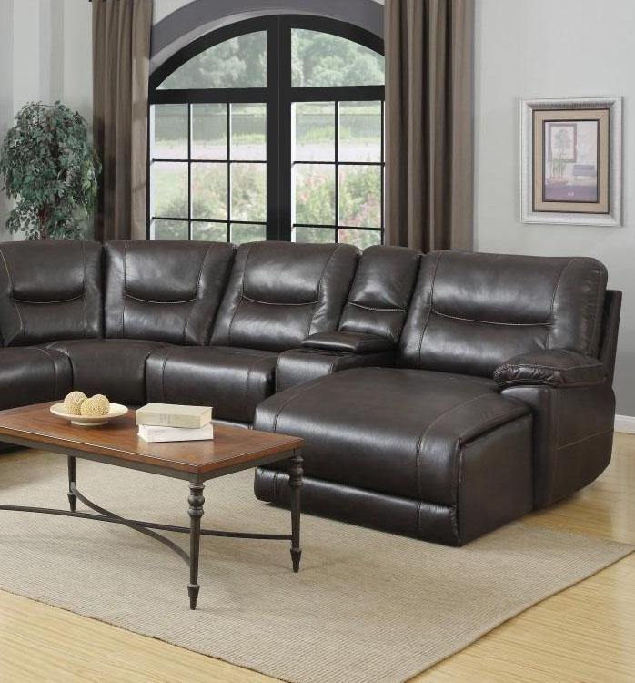 

    
Dark Brown Leather Air Recliner Sectional w/Chaise Right 6 Pcs Global United 9917
