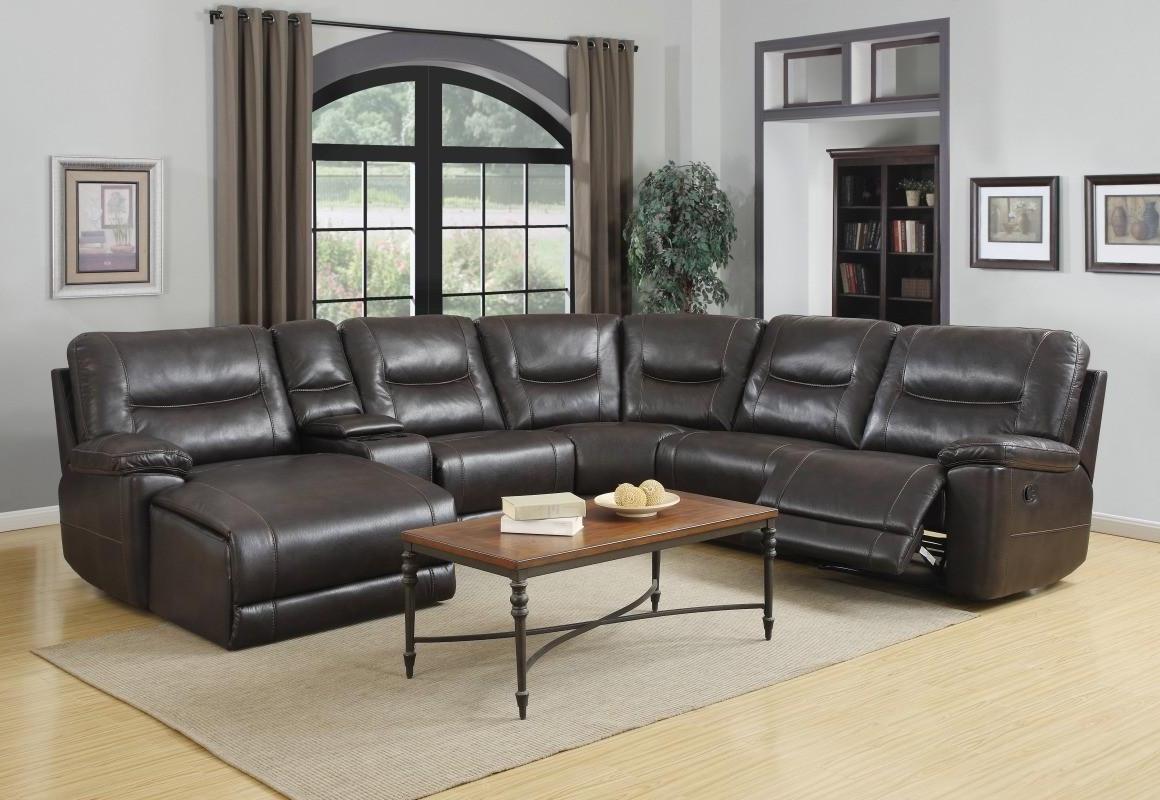 

    
Dark Brown Leather Air Recliner Sectional w/Chaise Left 6Pcs Global United 9917
