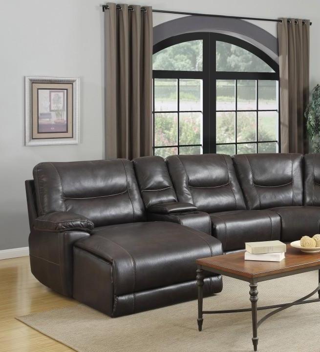 

    
Dark Brown Leather Air Recliner Sectional w/Chaise Left 6Pcs Global United 9917

