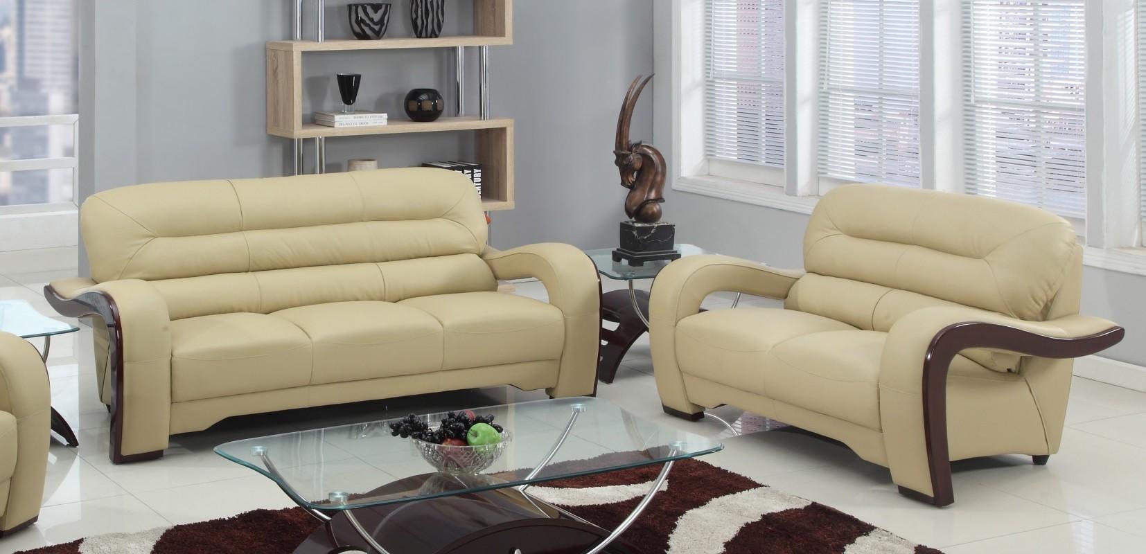 Contemporary, Modern Sofa and Loveseat Set 992 992-BEIGE-2PC in Beige Leather Match