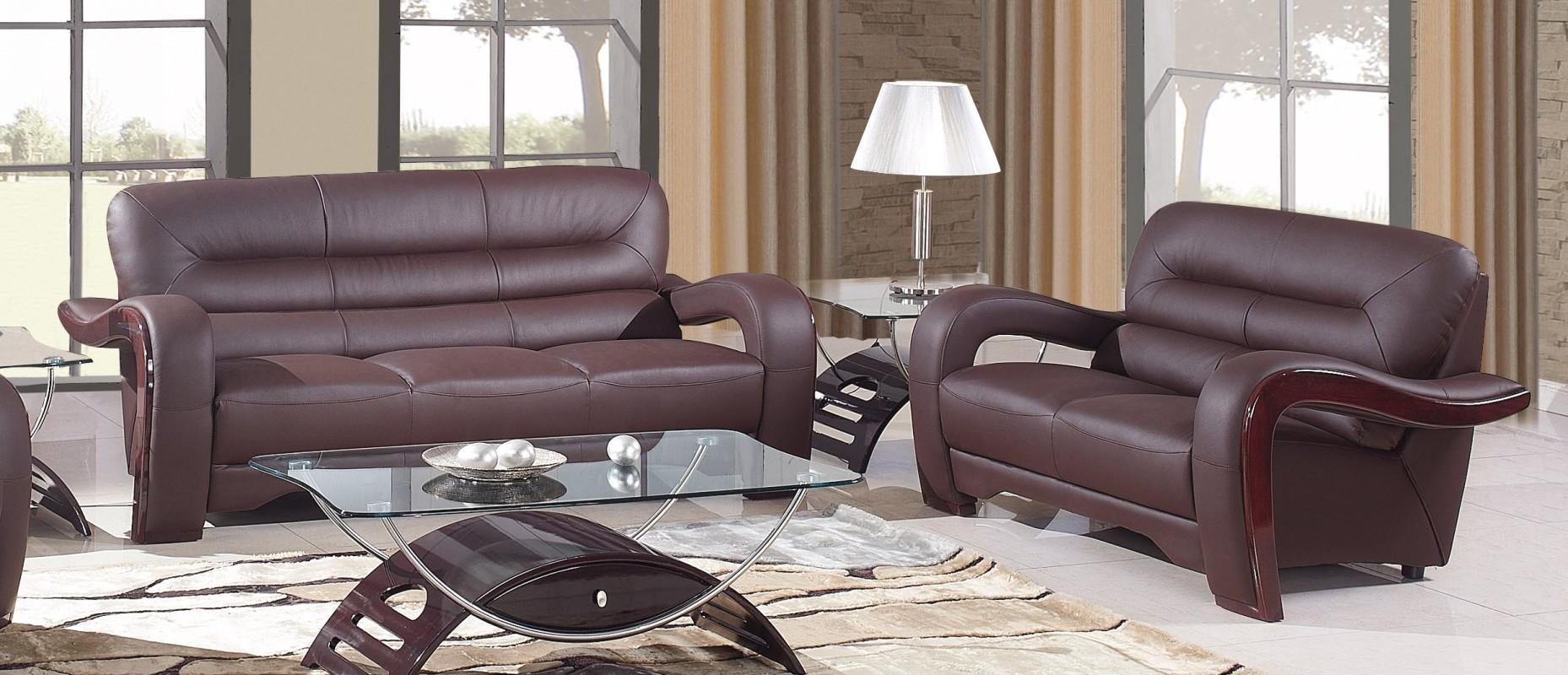 Contemporary, Modern Sofa Loveseat 992 992-BROWN-2PC in Brown Leather gel match