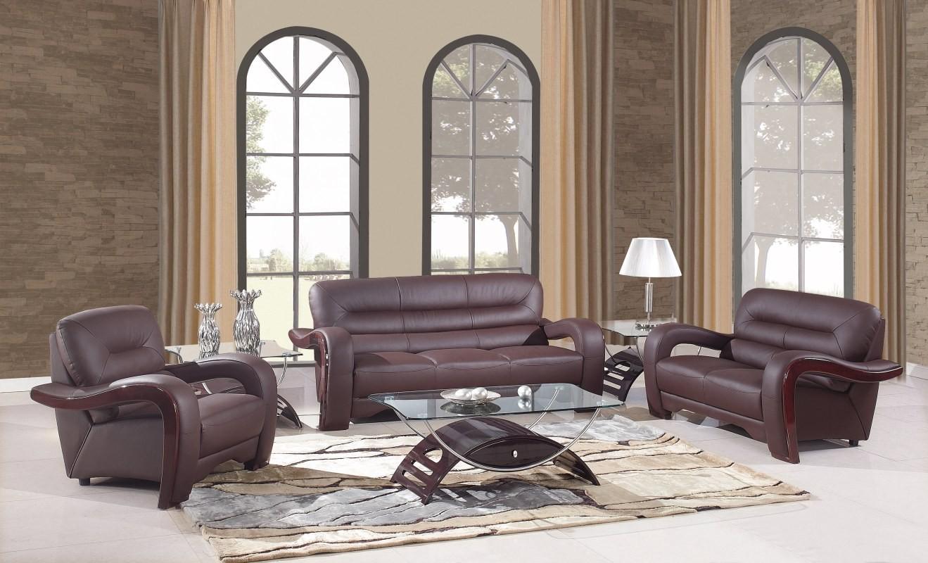 

    
Contemporary Brown Premium Leather Match Sofa Set 3Pcs Global United 992
