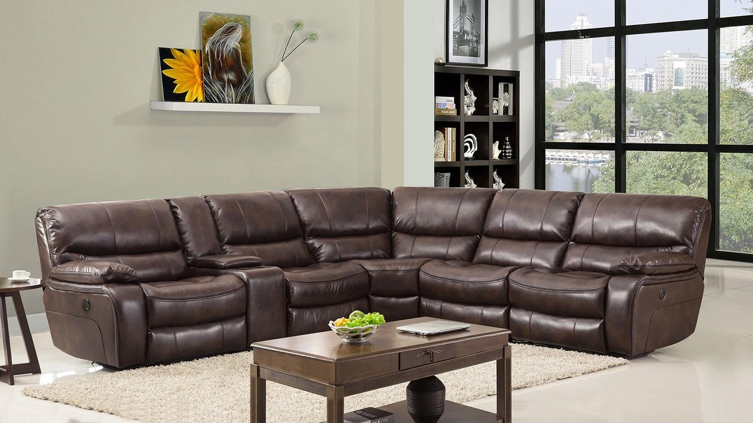 Dark Brown Leather Match Reclining Sectional 6Pcs Global United 9931 ...