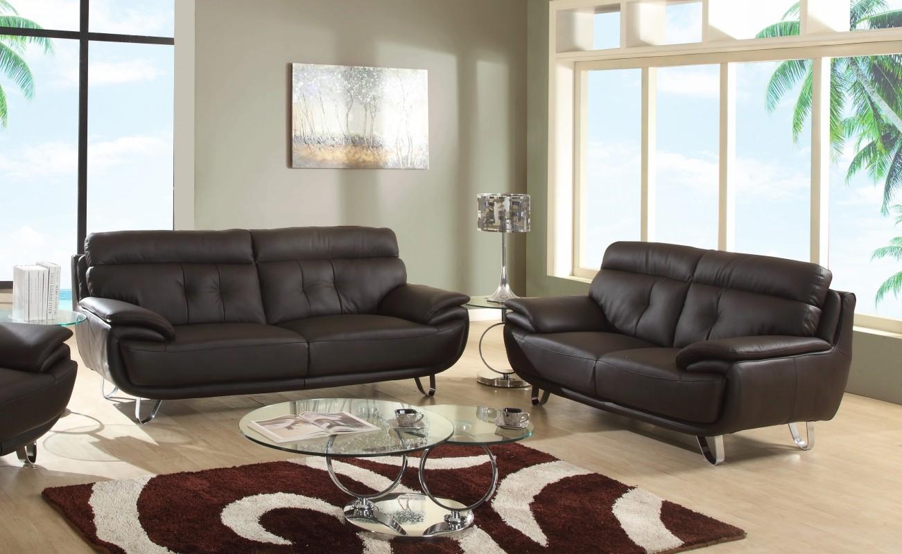 Contemporary Sofa and Loveseat Set A159 A159-BROWN-2PC in Brown Leather gel match