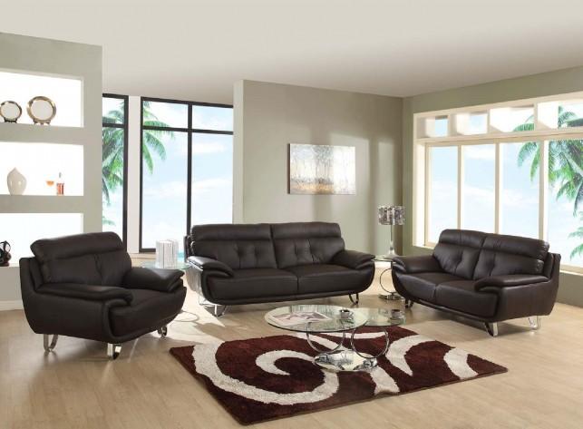 

    
Contemporary Brown Leather Match Sofa Set 3 Pcs Global United A159
