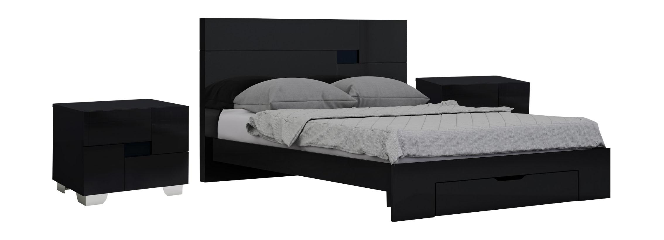 

    
Black High Gloss Finish King Bedroom Set 3Pcs Modern Aria Global United
