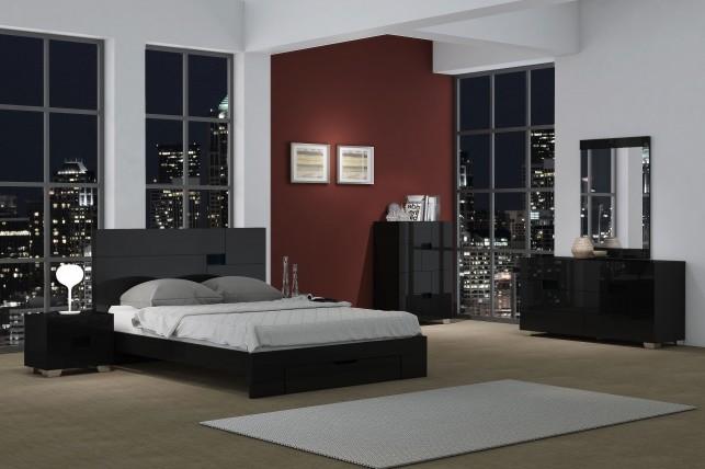 Contemporary, Modern Platform Bedroom Set Aria ARIA-SET-BLACK-EK-Set-4 in Black Lacquer