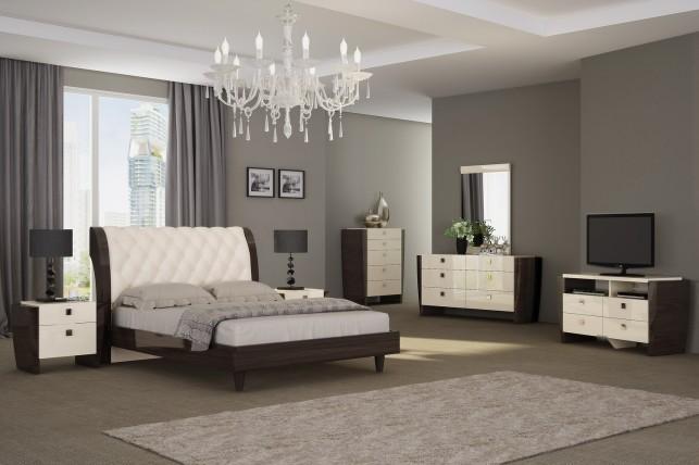 Contemporary, Modern Platform Bedroom Set Paris PARIS-BEIGE-EK-5-PC in Wenge, Beige Eco Leather